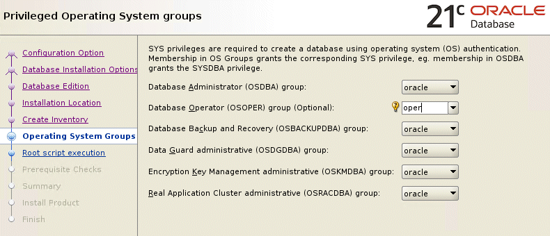 21c software installation OS groups